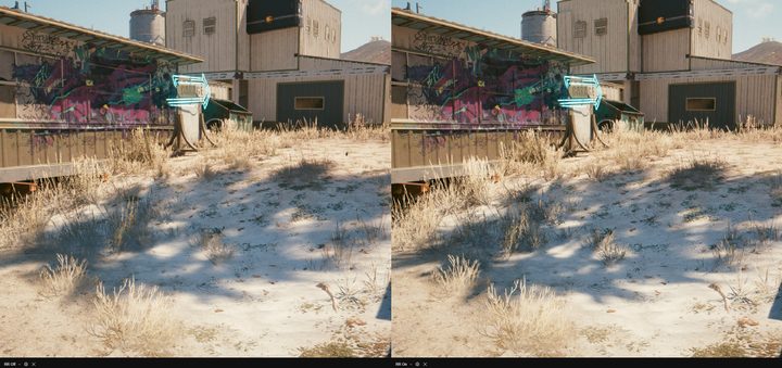 The shadow of a tree in Cyberpunk 2077.