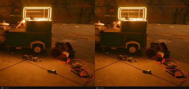 Shadows on trash in Cyberpunk 2077.