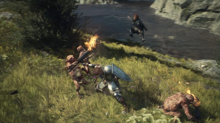 A character stabs a goblin in Dragon's Dogma 2.