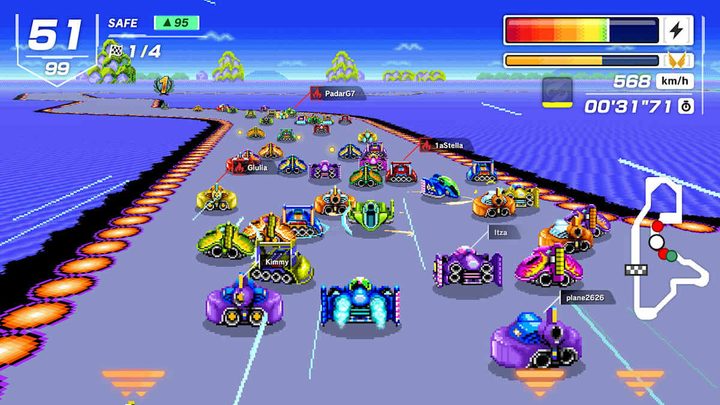 Cars race together in F-Zero 99.