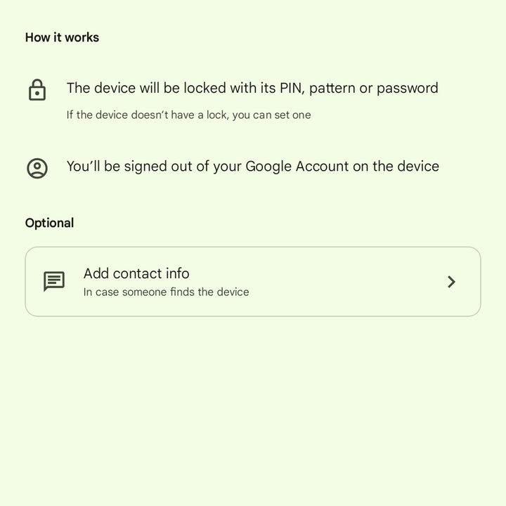 Wiping a device in Find My Device.