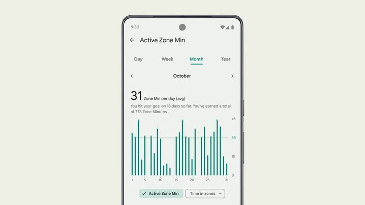 Fitbit app showing tap into a metric showing more details.