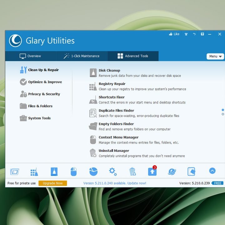 A screenshot of Glary Utilities running on Windows 11.