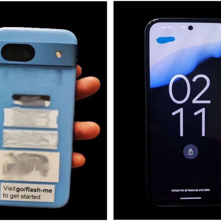 Side by side images of a reported Google Pixel 8a.