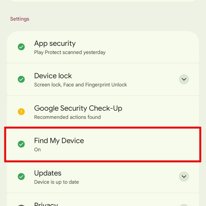 Finding Find My Device in Security & Privacy.