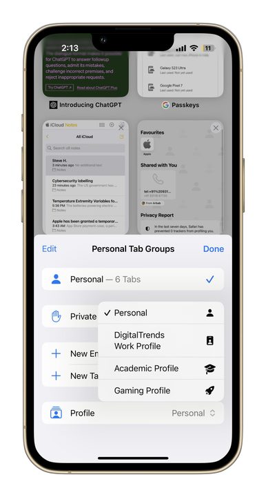 User profiles in Safari after iOS 17.