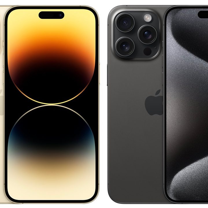 Side by side comparison of the iPhone 14 Pro Max vs. iPhone 15 Pro Max.