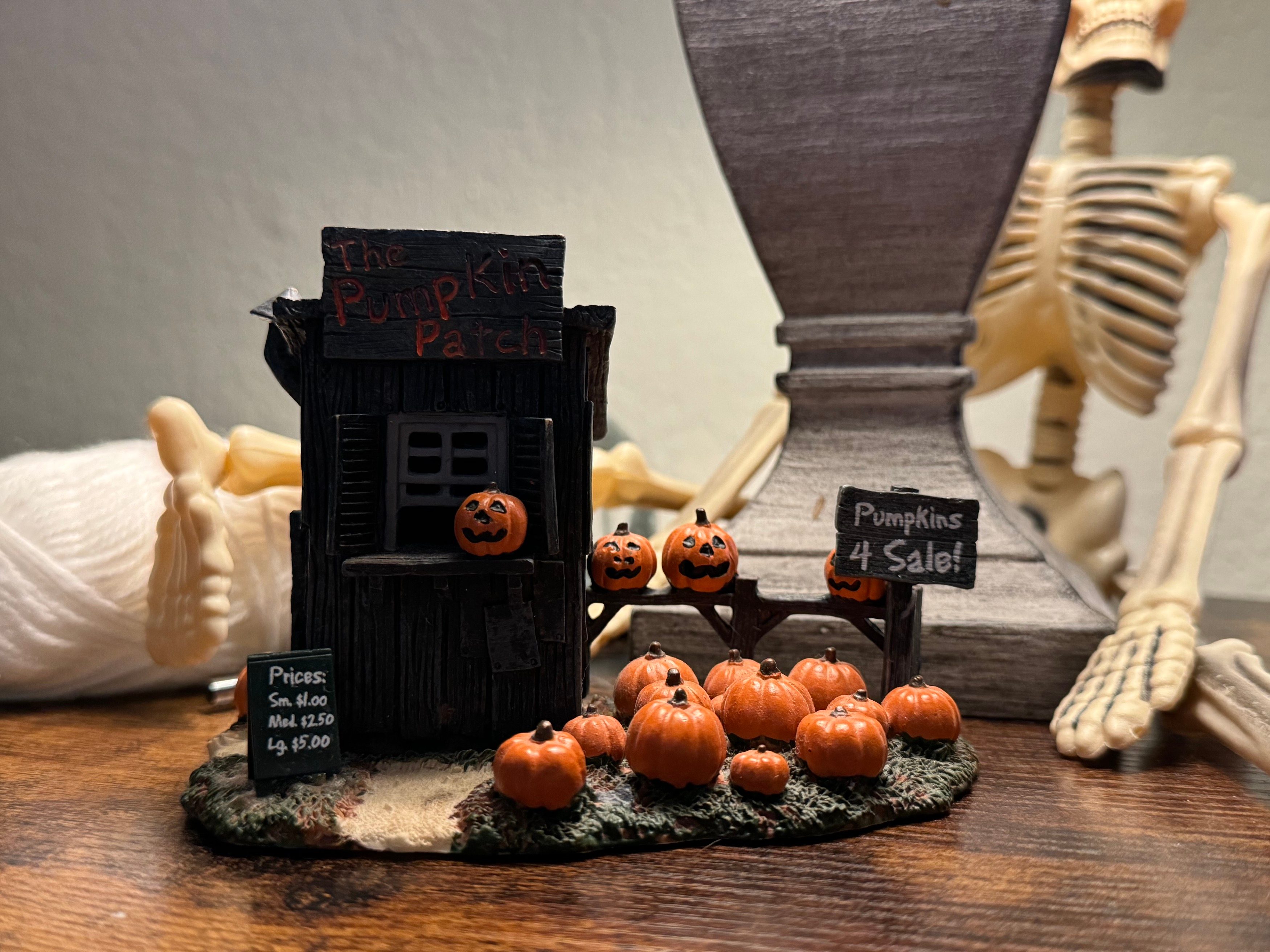 Photo from the iPhone 15 Pro Max main camera of miniature Halloween decorations.