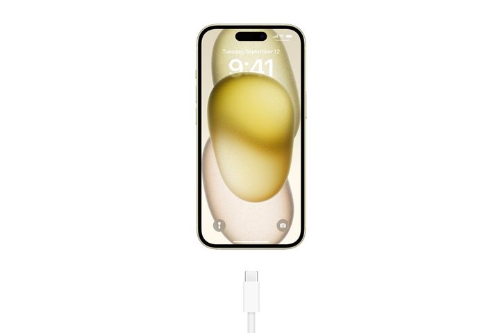 iPhone 15 with USB-C port.