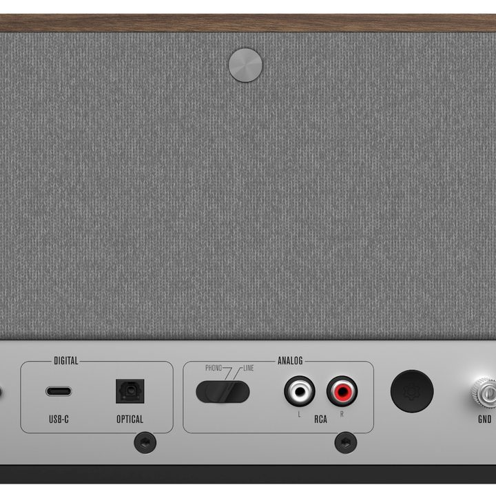 Klipsch The Three Plus tabletop wireless speaker (back panel).