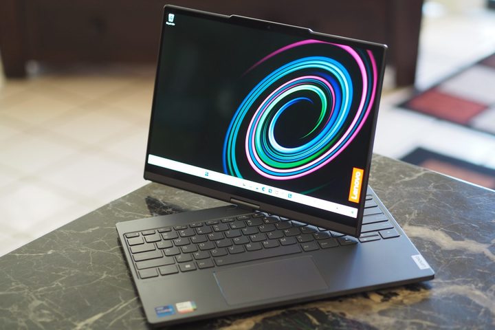 Lenovo ThinkBook Plus Gen 4 swivel view showing hinge.