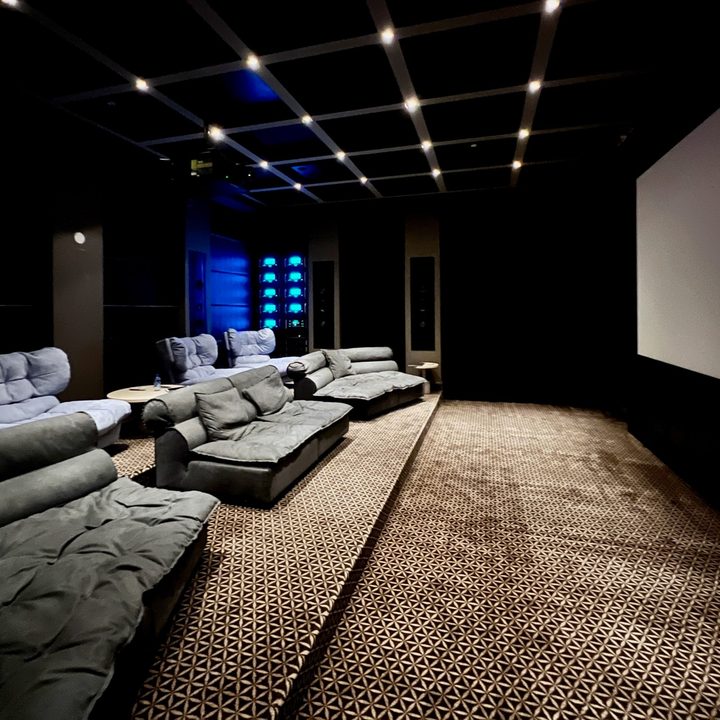 The home theater space of the The McIntosh Group House of Sound townhouse.