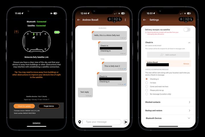Screenshots taken from the Bullitt Satellite Messenger app.