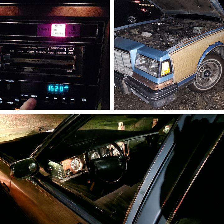 Three images showing various states of disrepair on an old buick LeSabre.