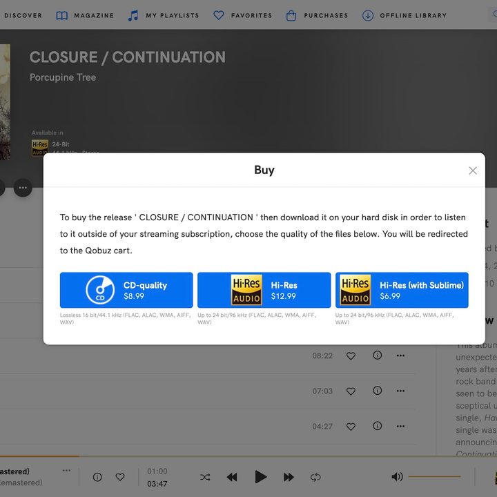The download confirmation prompt you'll see when you purchase music through Qobuz.