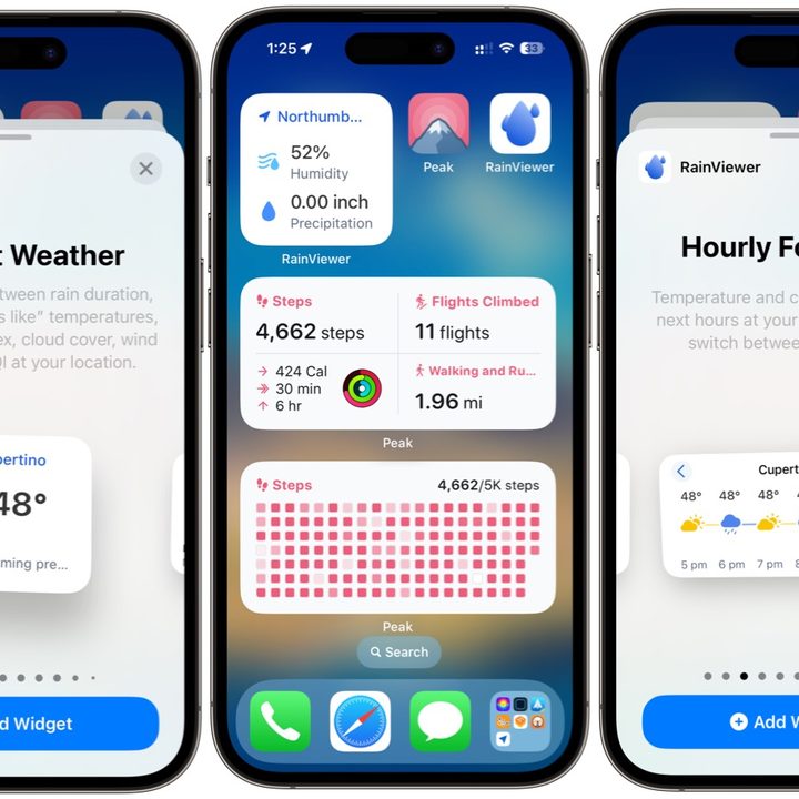 Screen shots of the NOAA weather app RainViewer widget.