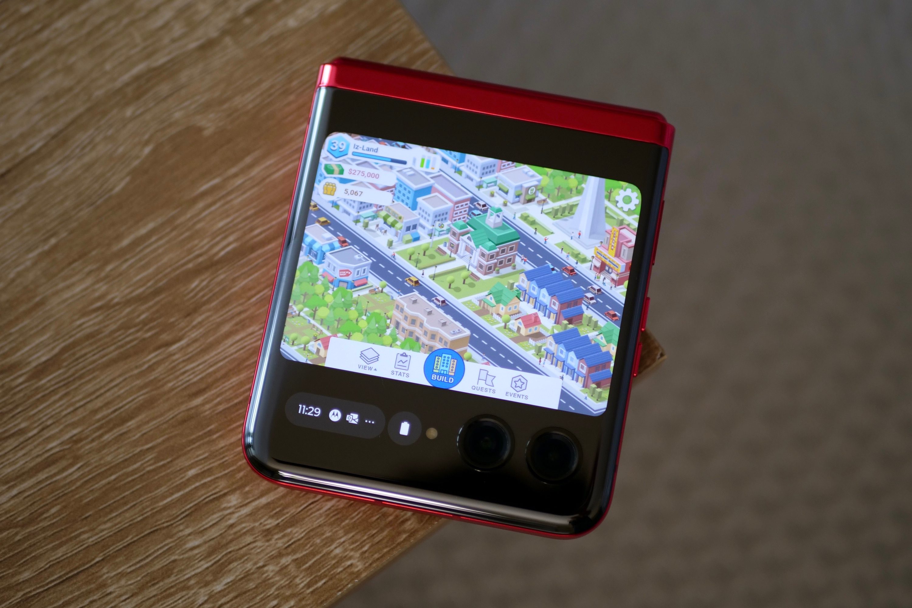 Pocket City game on the Motorola Razr Plus.