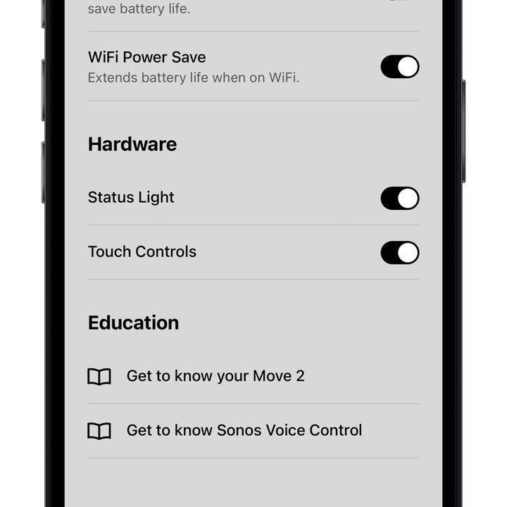 Sonos app for iOS, Move 2 settings screen.