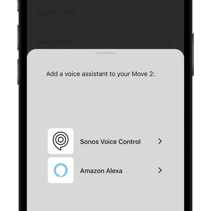 Sonos app for iOS, Move 2 voice assistant setup screen.