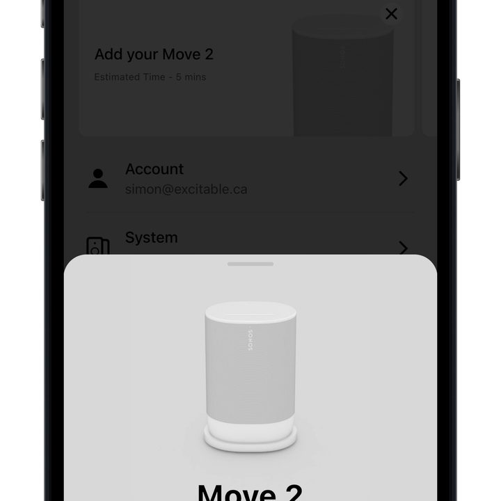 Sonos app for iOS, Move 2 setup screen.