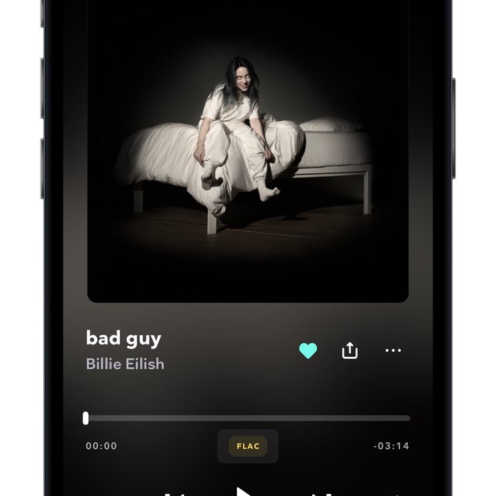 Tidal's beta app for iOS showing a track in FLAC format.