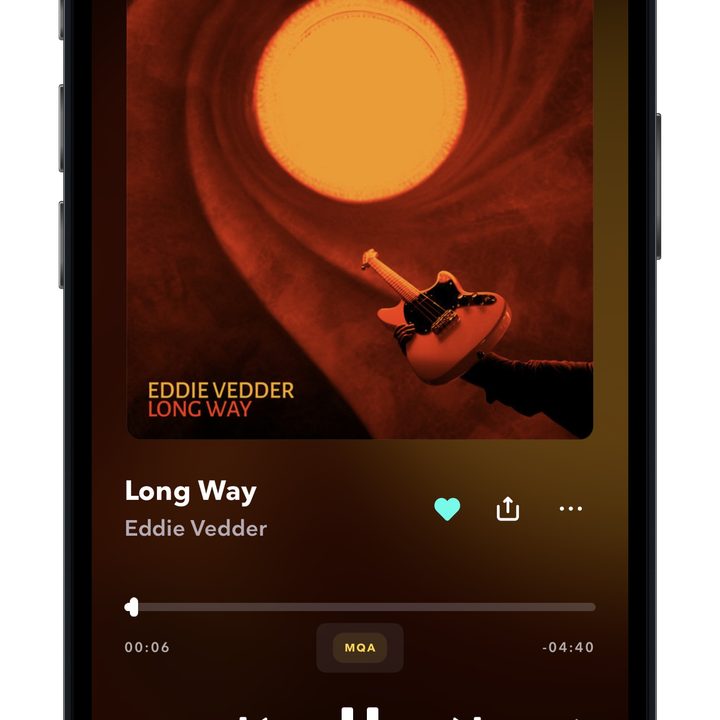 Tidal's beta app for iOS showing a track in MQA format.