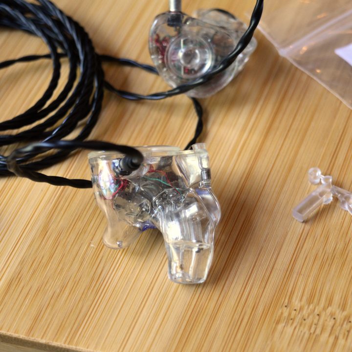 Ultimate Ears Premier wired IEMs seen with ambient plugs.