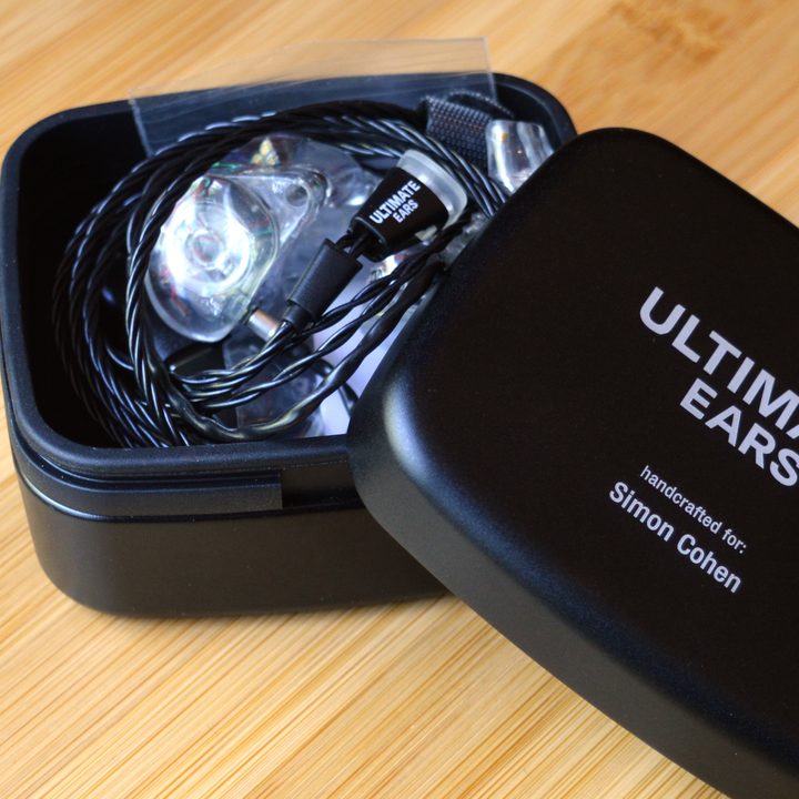 Ultimate Ears Premier wired IEMs storage case with lid open.
