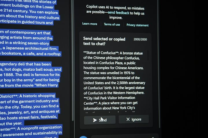 Copied text appearing in Windows Copilot.