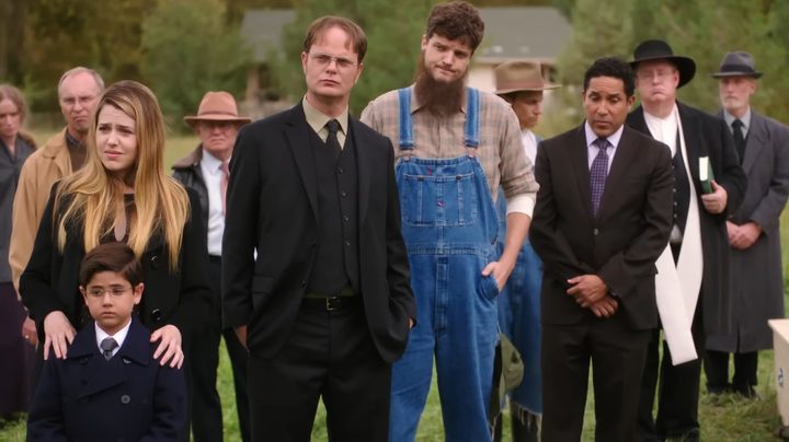 Oscar, Dwight and the Schrute family at a funeral in "The Office."
