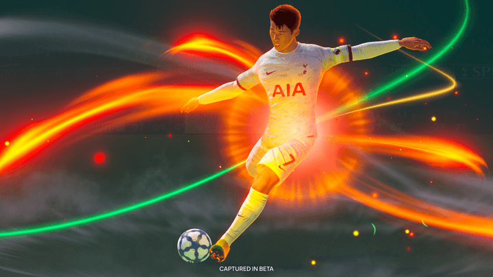 A soccer player unleashes a powerful kick in EA Sports FC Tactical.