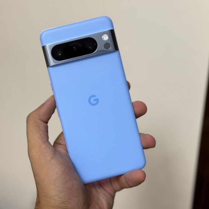 Google Pixel 8 Pro in hand.