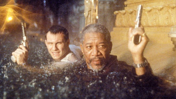 Christian Slater and Morgan Freeman in Hard Rain.
