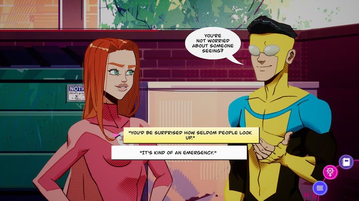 Atom Eve and Invincible speak in Invincible Presents: Atom Eve.