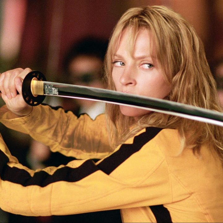 Uma Thurman wields a samurai sword.