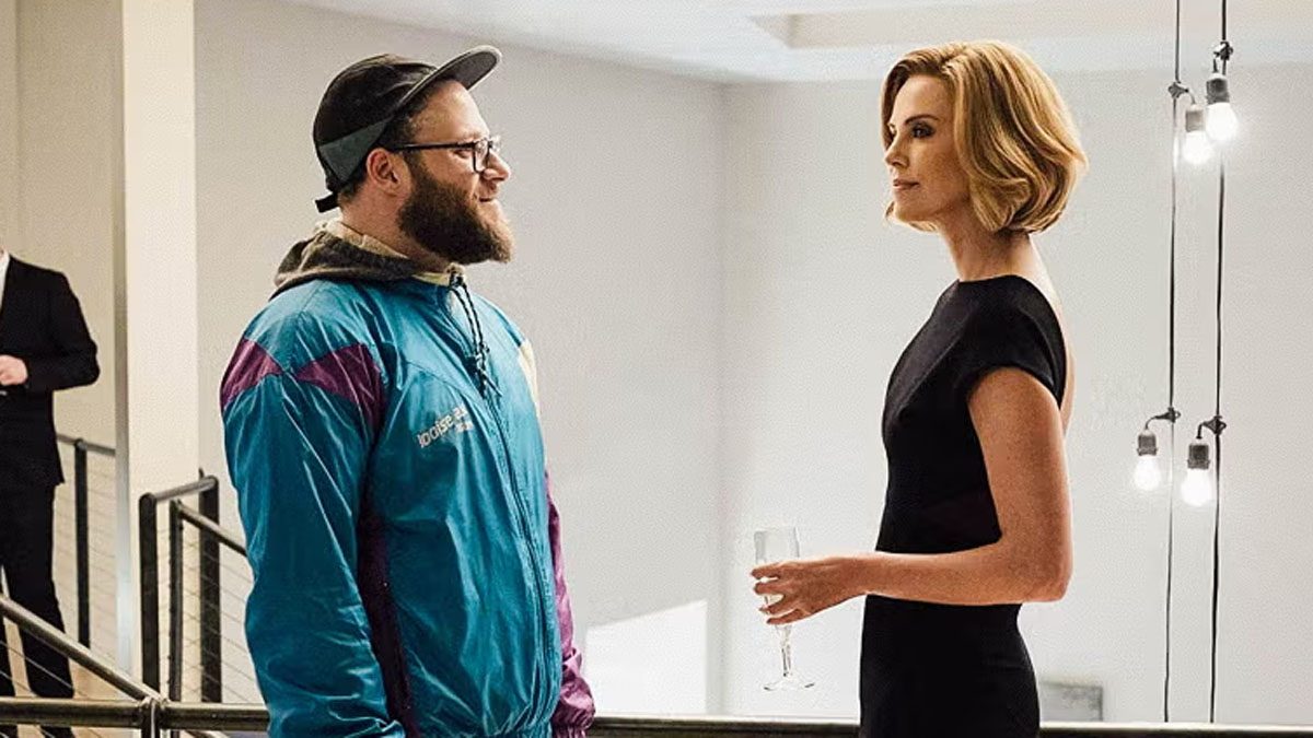 Seth Rogen and Charlize Theron in Long Shot.