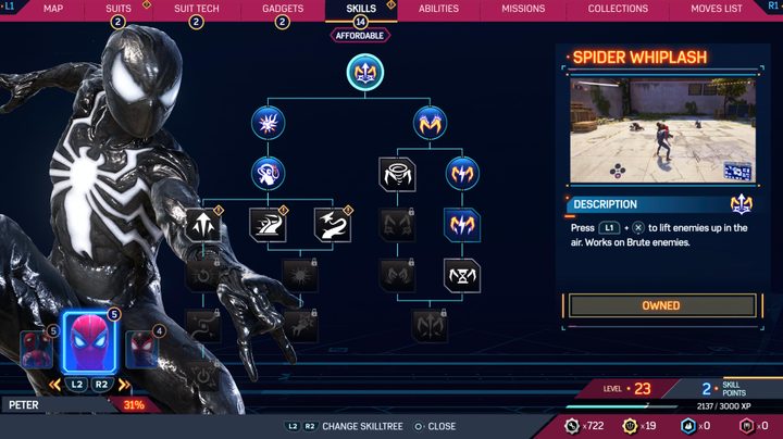 Peter's skill tree in spider-man 2.