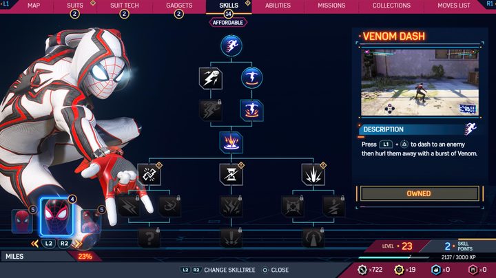 Miles' skill tree in spider-man 2.