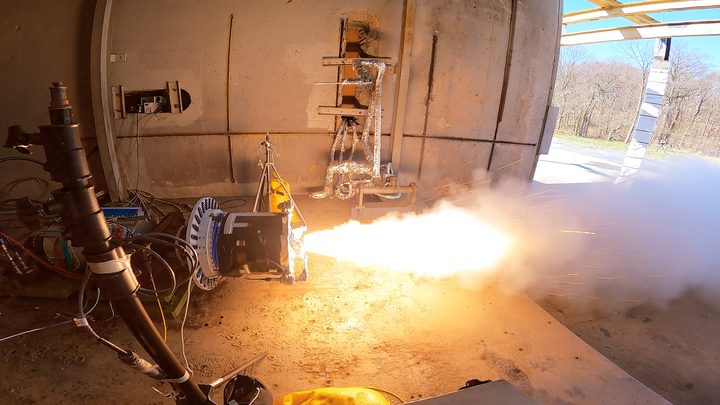 A rocket is tested in a lab.