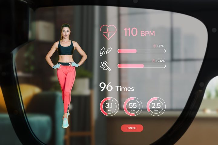Mockup of fitness session through extended reality glasses powered by Snapdragon Seamless.