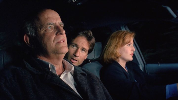 Peter Boyle, David Duchovny, and Gillian Anderson in The X-Files.