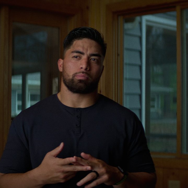 Manti Te'o sits in front of the camera in Untold.
