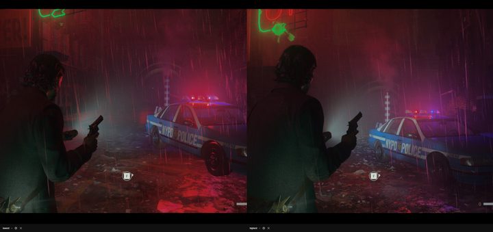 A comparison between the highest and lowest graphics preset in Alan Wake 2.
