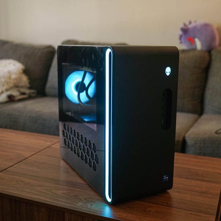 Alienware Aurora R16 sitting on a coffee table.