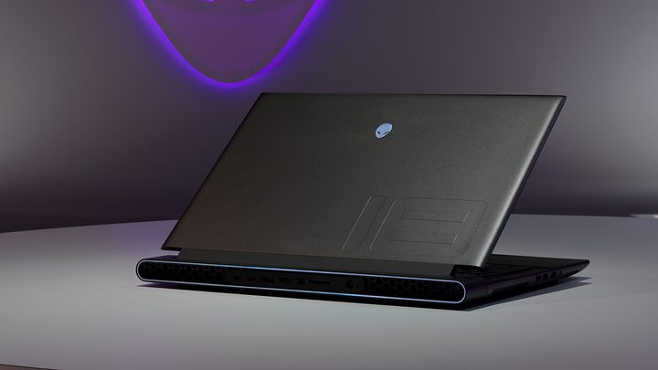 The Alienware m18 laptop sitting on a desk.