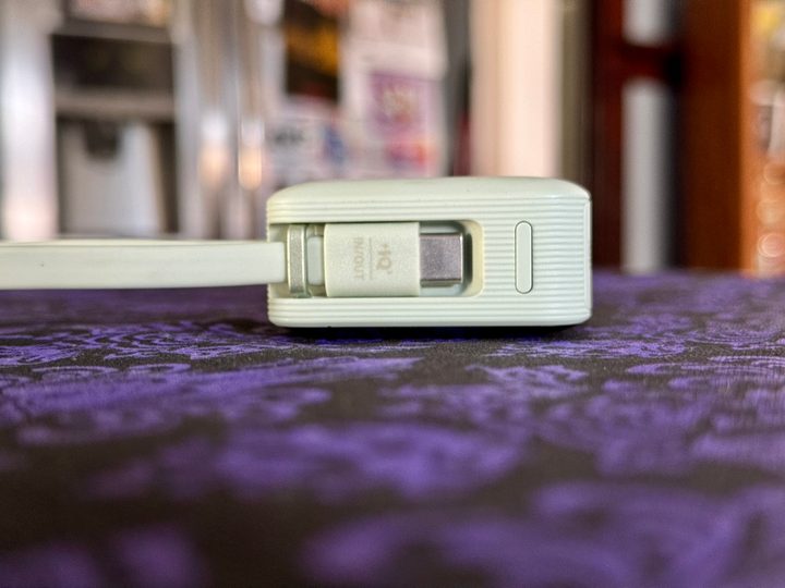 Anker Nano 30W Power Bank with USB-C in green showing the integrated cable.