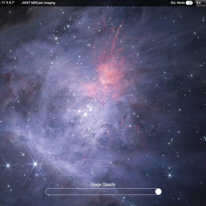 A short-wavelength NIRCam mosaic of the inner Orion Nebula and Trapezium Cluster.