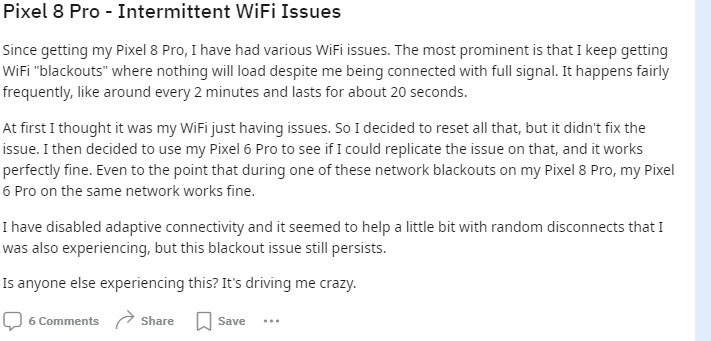 Pixel 8 network issue post 7.