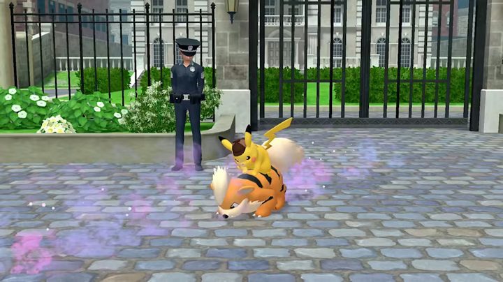 A Growlithe sniffs out a scent in Detective Pikachu Returns.