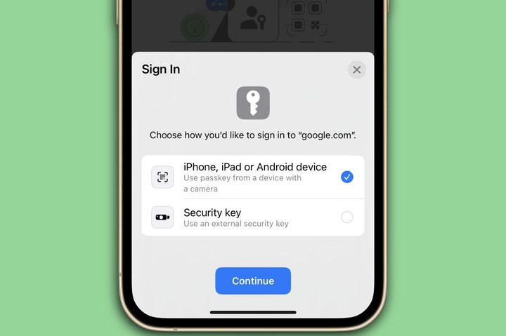 Logging into a Google account with passkeys on an iPhone.